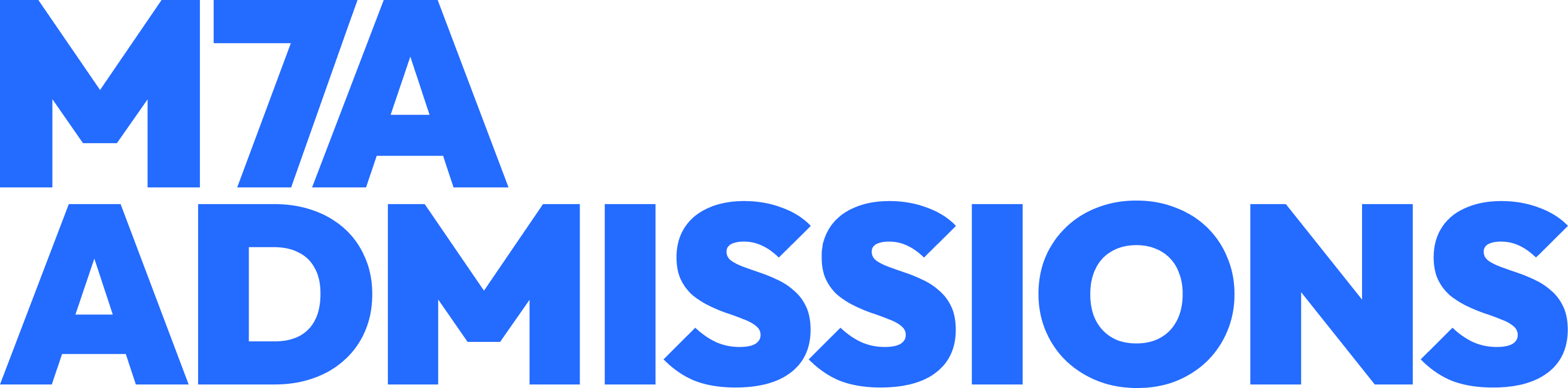 Two lines of vertically stacked blue text in all caps